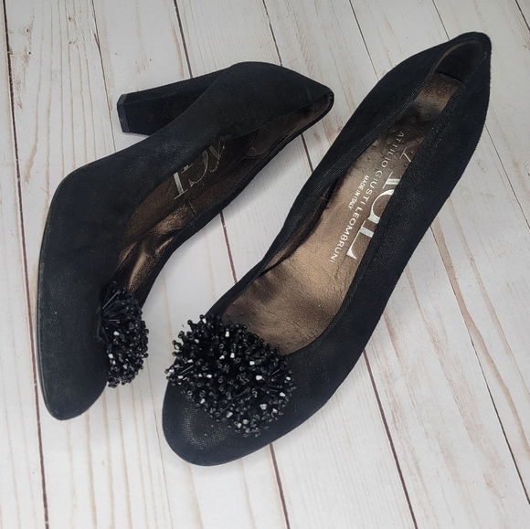 Agl Shoes - AGL Black Beaded Block Heel Pumps